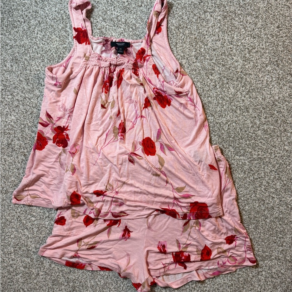 Vera Wang Pink and Red Floral Pajama Set